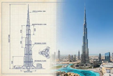Burj Khalifa Blueprint vs Reality