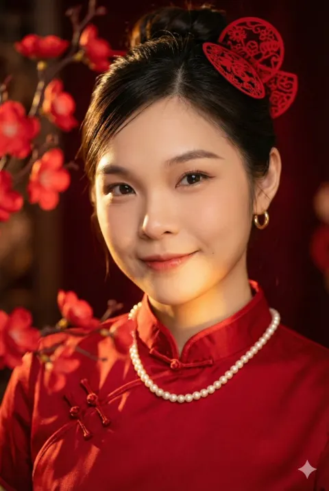 Elegant Qipao Spring Festival Portrait