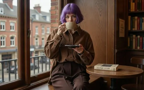 Purple-Haired Girl's Cozy Cafe Moment