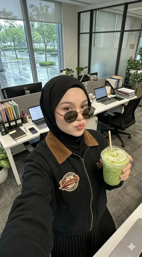 Office Selfie Girl Matcha Vibes
