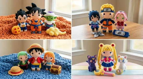 Crochet Amigurumi of Four Manga Icons