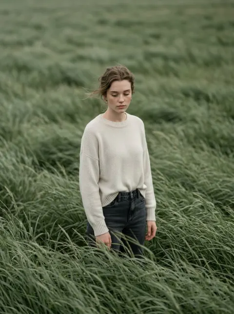 Cinematic Solitude in Wind-Swept Grass