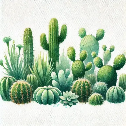 Watercolor Mini House Cacti Illustration