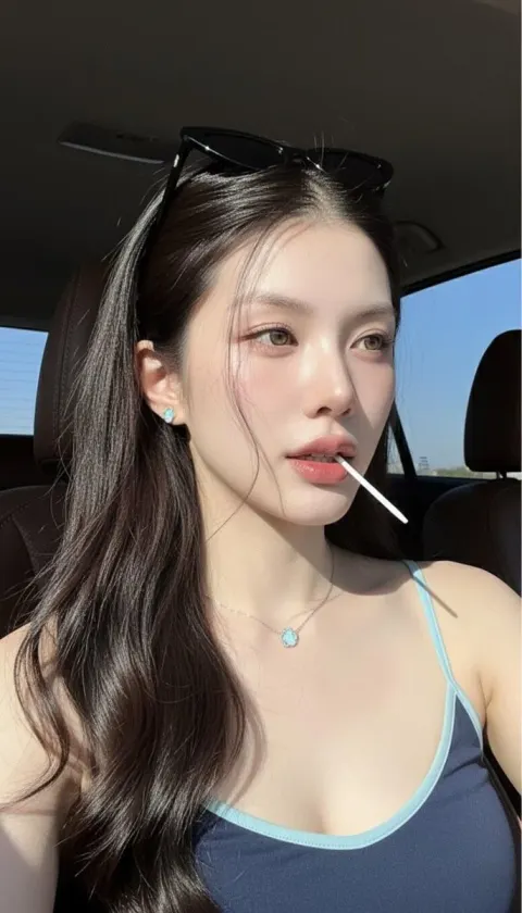 Dreamy Girl Smiling in Car