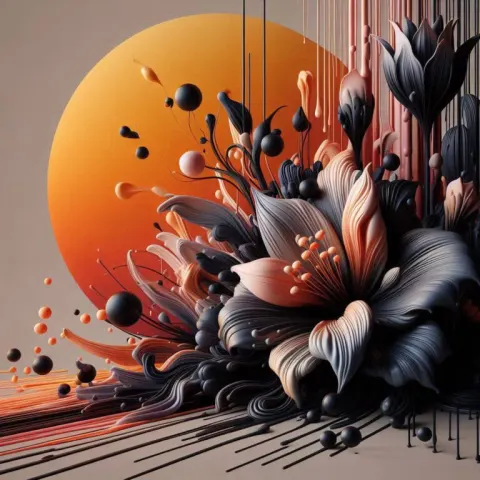 Abstract Artwork With Black and Orange Silhouette