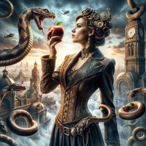 Adam and Eve Steampunk Suits With Apple and Snakes