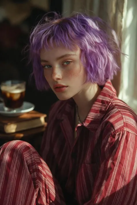 Purple Hair Freckle Cool Girl Style