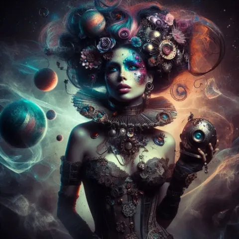Astropunk Woman Dark Fantasy Ethereal Vibrant Portrait