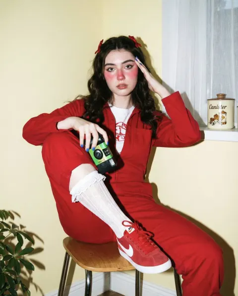Vintage Red Jumpsuit Girl Portrait
