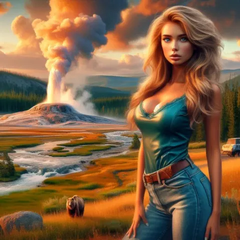 Iconic Old Faithful Geyser Landscape