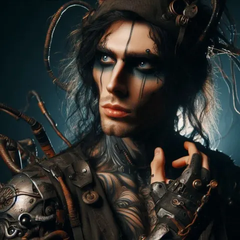 Biopunk Man With Expressive Eyes Dark Fantasy Portrait