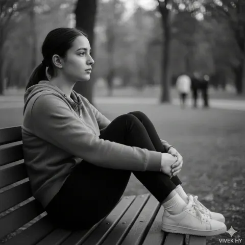 Contemplative Girl on Park Bench