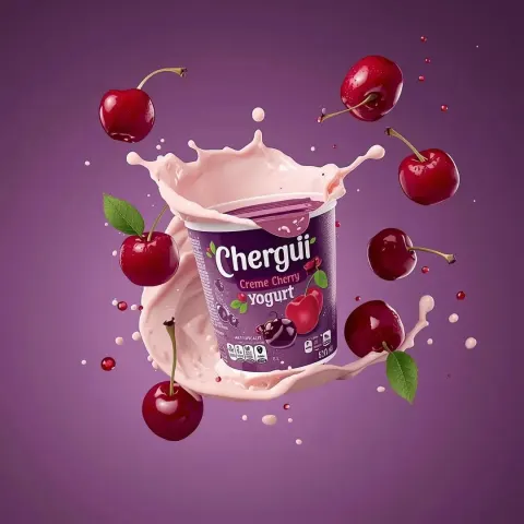 Cherry Yogurt Commercial Splash Photography