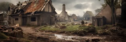 Ruined French Village Post-Apocalyptic Scrap Scene