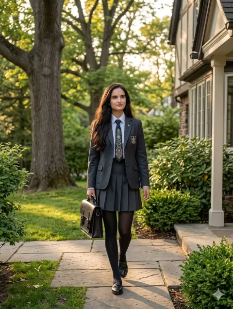 Elite School Girl Walking Home Golden Hour