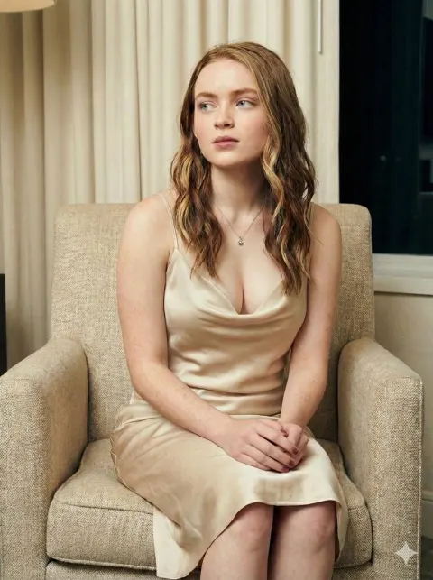 Sadie Sink Elegant Silk Dress Photoshoot