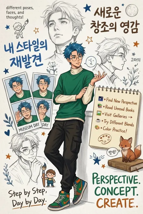 Blue-Haired Artist Character Design