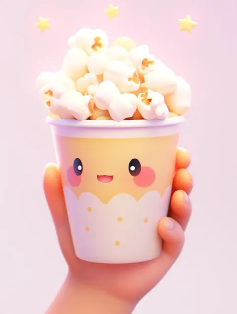 Cartoon 3D Hand Holding Popcorn Cup Soft Light Render