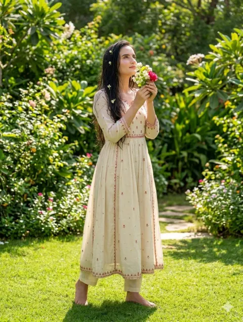 South Asian Woman Smelling Flowers