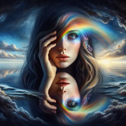 Mirror Black Girl With Rainbows Hyperrealism Fantasy