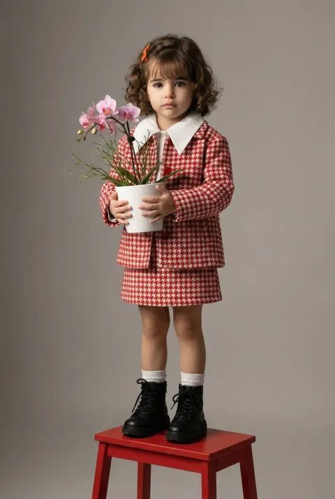 Girl With Orchid On Red Stool