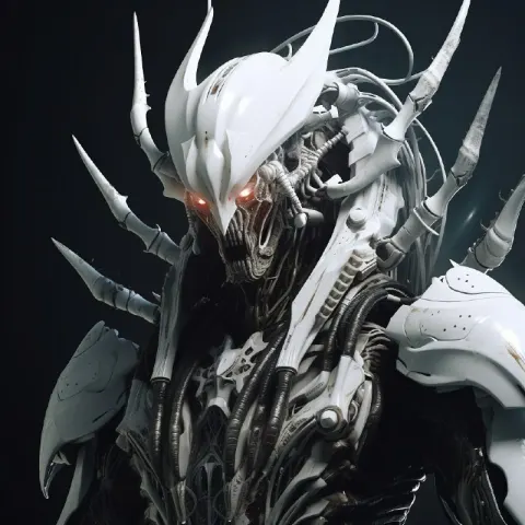 Demonic Mechanical Tau Queen in White Mech Armor