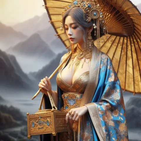 Beautiful Mongolian Woman Carrying Gold