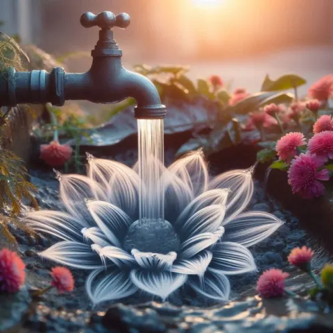 Faucet Water Stream Morphing Into Flower Shape
