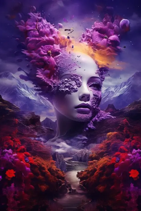 Surreal Mystical Pride Landscape in Purple and Yellow