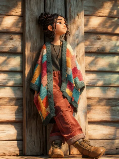 Pixar Style Cozy Autumn Girl Illustration