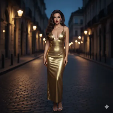 Liquid Metal Dress Night Portrait