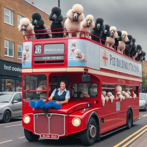 Glamorous Show Poodles Riding Open Top Bus