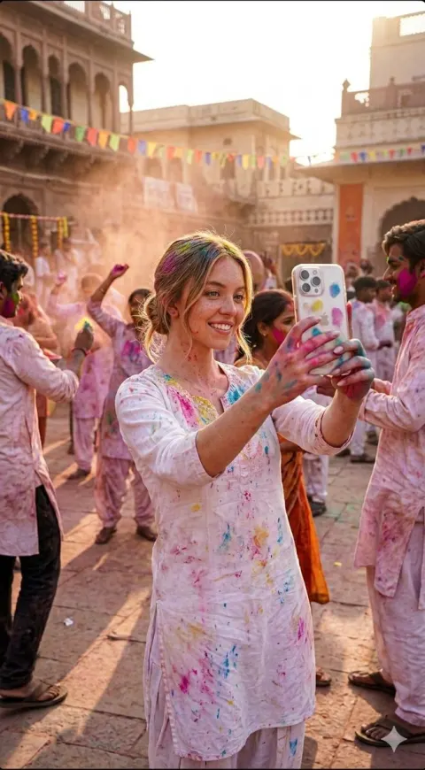Sydney Sweeney Holi Mirror Selfie