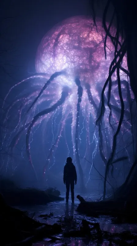 Mind Flayer Monster in Dark Fairytale Light Landscape