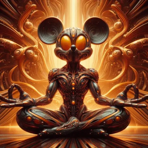 Amber Glass Meditating Alien Cyborg Portrait