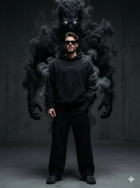 Dark Streetwear Smoke Demon Photorealistic Portrait