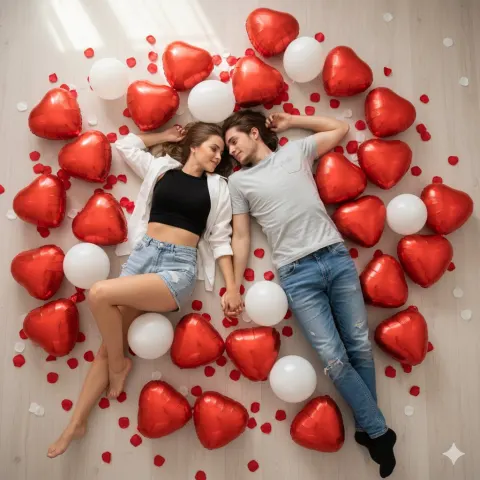 Romantic Couple in Balloon Sea