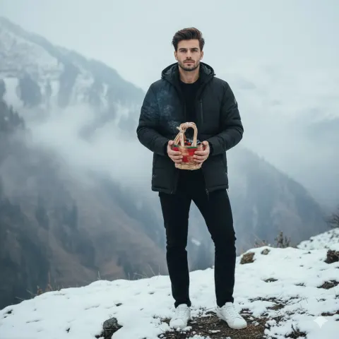 Moody Snowy Mountain Basket Portrait