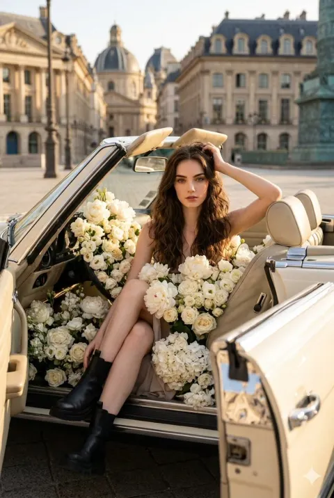 Vintage Car Fashion Editorial Golden Hour