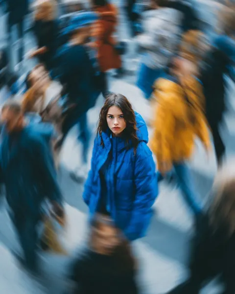 Still Woman in Motion Crowd