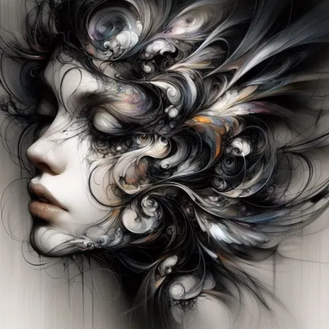 Abstract Dark Fantasy Woman Portrait With Loose Lines