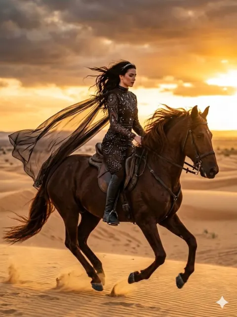 Cinematic Desert Horse Ride Sunset