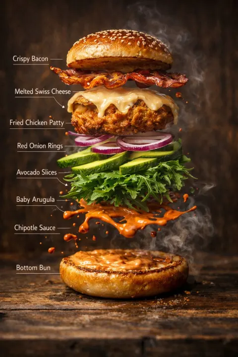 Levitating Gourmet Burger Deconstructed
