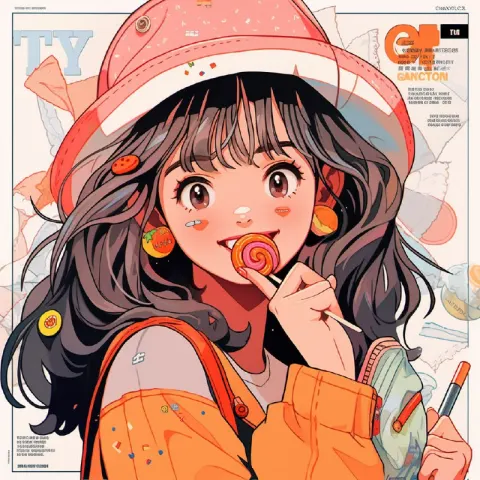 Retro 90s Comic Girl With Lollipop Magazine Cover