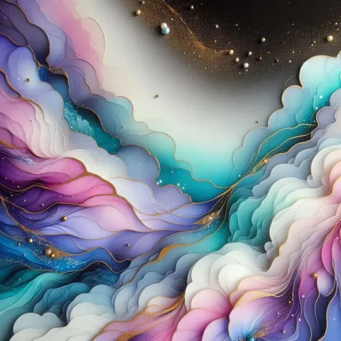 Airbrushed Purple Aqua Abstract With Gold Highlights
