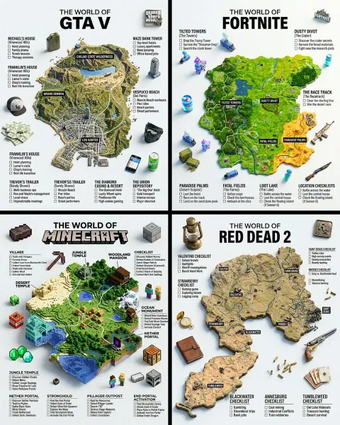 3D Game Map Infographic Poster