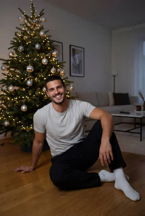 Warm Holiday Smile in Cozy Living Room