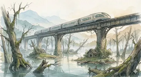 Mystic Train Through Flooded Valley