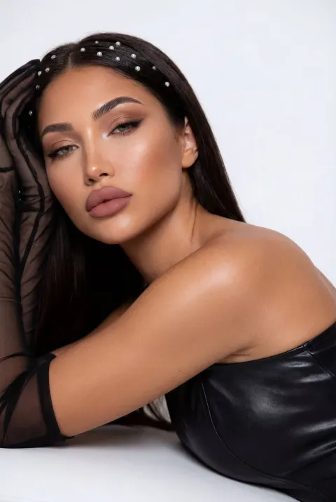 Pearl-Adorned Beauty in Leather