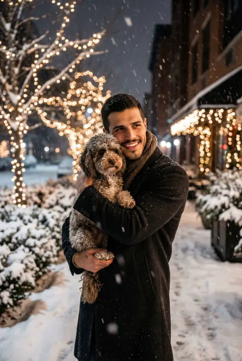 Cozy Winter Night Dog Portrait